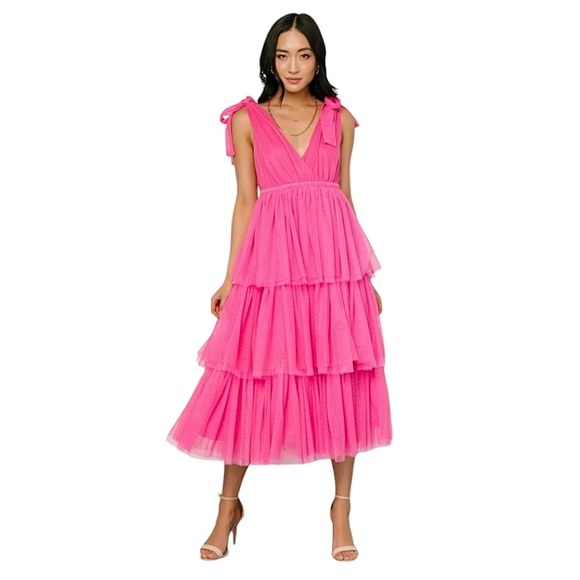 Baltic Born Tessa Pink Tiered Maxi Dress with Plunge Neckline - Picture 1 of 6